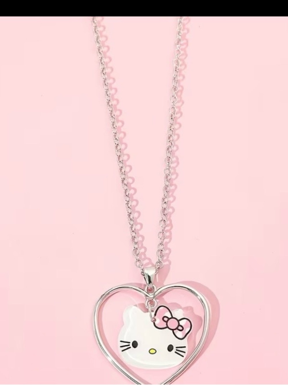 Hello Kitty Silver Heart Locket Necklace with Pink Bow